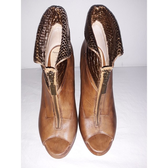 Alexandre Birman Sz 6 Leather Open-Toe Booties w Bronze Snakeskin Rim - Picture 6 of 10